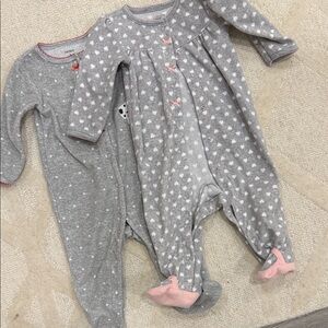 Carter's Gray and Pink Heart Footies Set